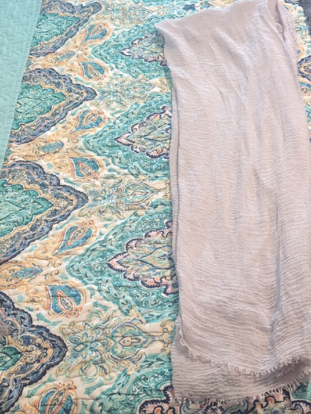Light Gray And Gray Crinkled Cotton Scarf - Unbranded - Picture 2 of 6